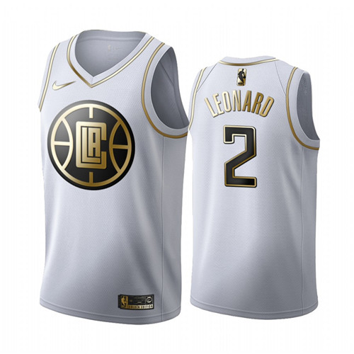 Men's Los Angeles Clippers #2 Kawhi Leonard White NBA 2019 Golden Edition Stitched Jersey